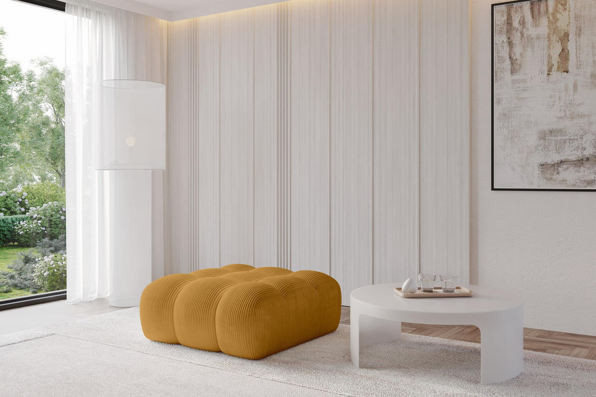 TABURET OLEA-PUF 91x87x44 cm Hořčicová Manšestr - černá/tmavě žlutá, kompozitní dřevo/textil (91/44/87cm) - ALTDECOR