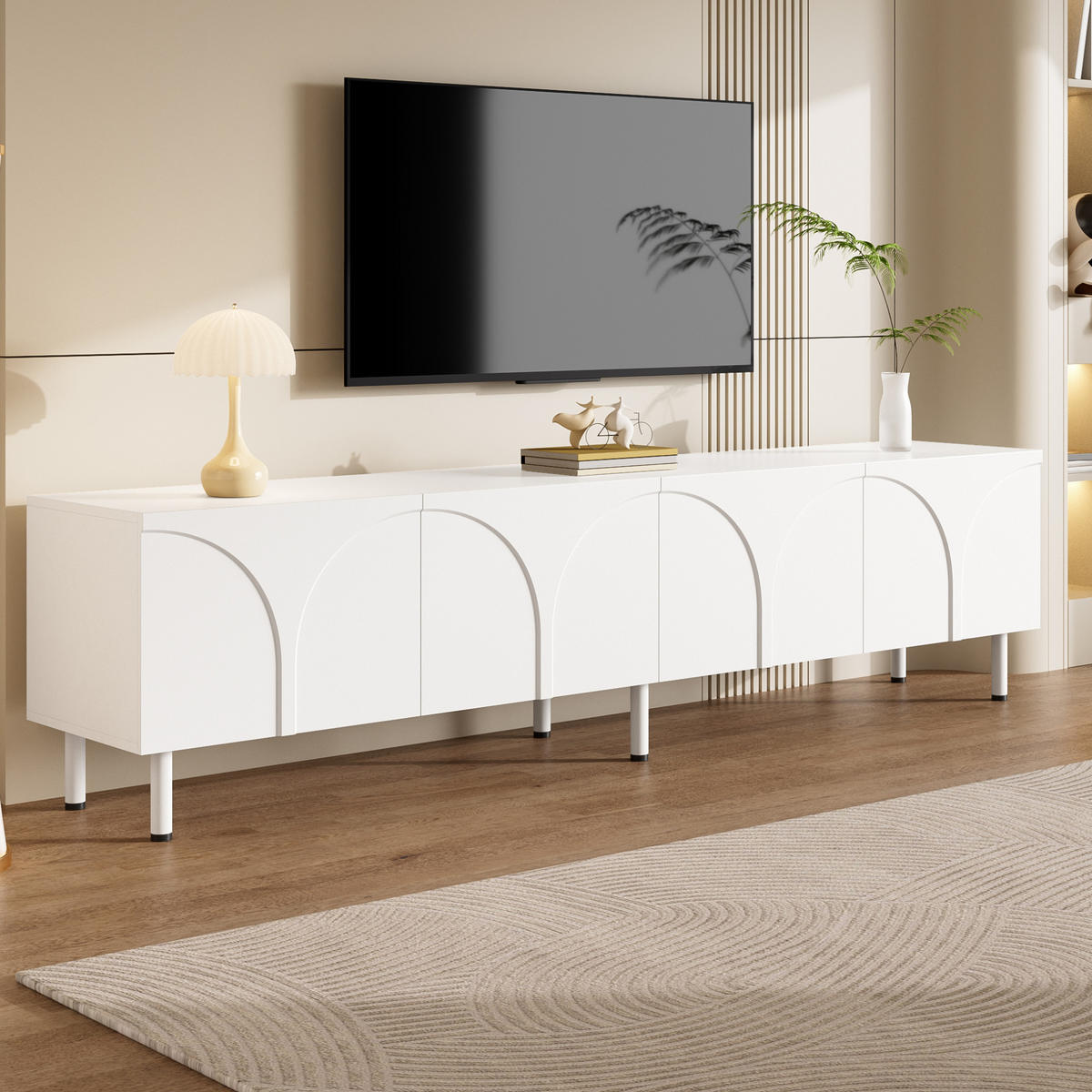 TV-SCHRANK mit 4 Türen 180 cm Weiß mit Metallfüßen - Weiß, Holzwerkstoff (35/49/180cm) - Beauniv