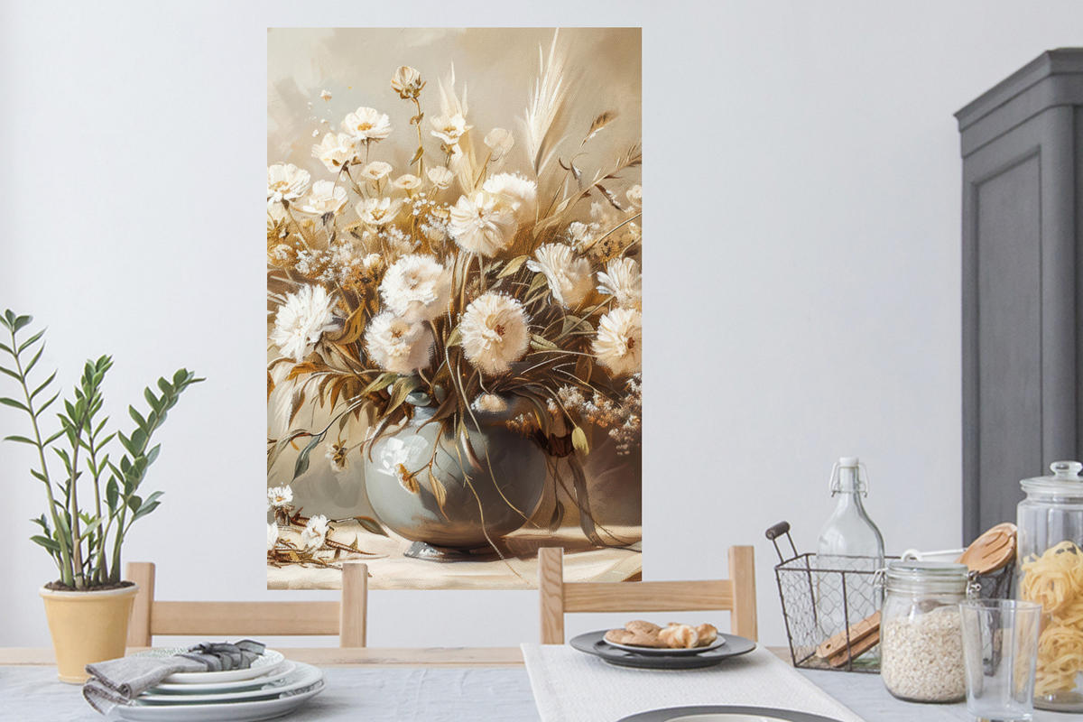 WANDTATTOO Blumen - Vase - Stilleben - Beige 80x120 cm - Creme, Kunststoff (80/120/0.1cm) - MuchoWow