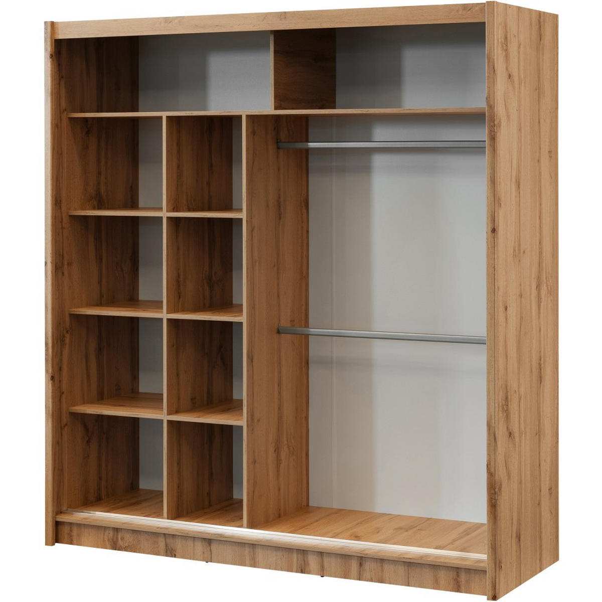 SCHWEBETÜRENSCHRANK Leroy mit Spiegel und Lamellen, 203 cm, Schwarz+eiche Wotan - Eiche Wotan/Schwarz, Holzwerkstoff (203/215/60.5cm) - Beautysofa