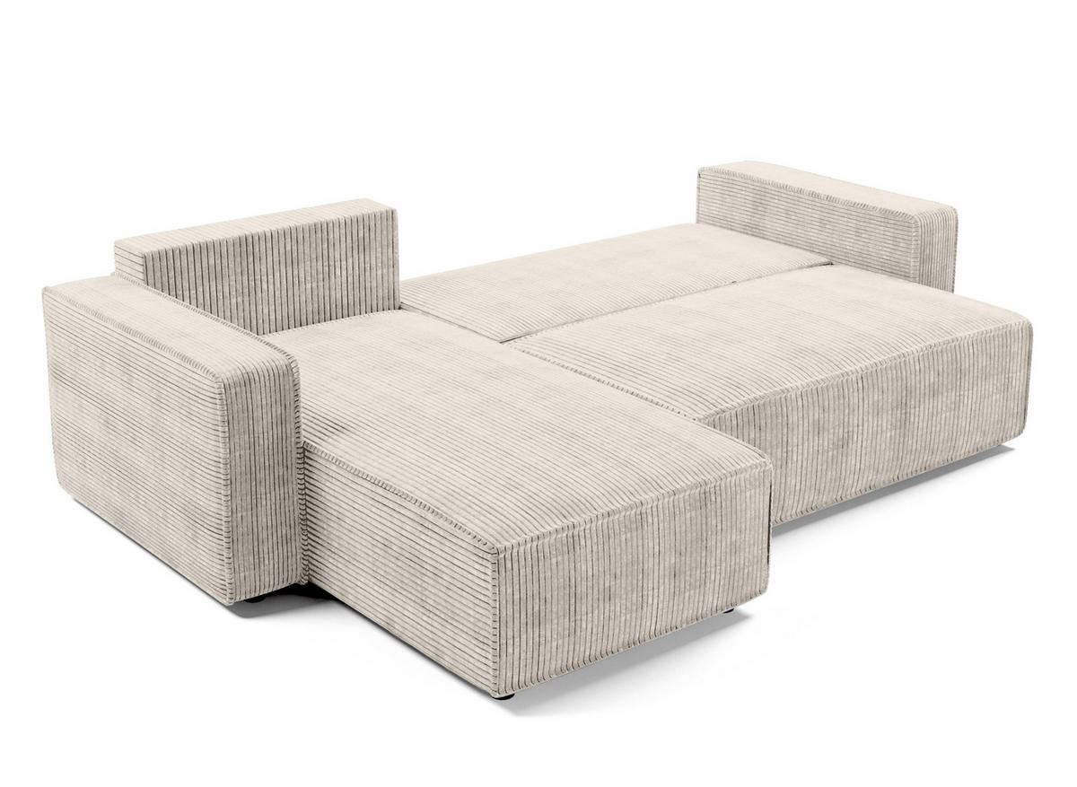 ECKSOFA L Form Aydin Creme 258/169/85 cm Cord Universal mit Schlaffunktion - Creme/Schwarz, Kunststoff/Textil (258/169cm) - AX Living