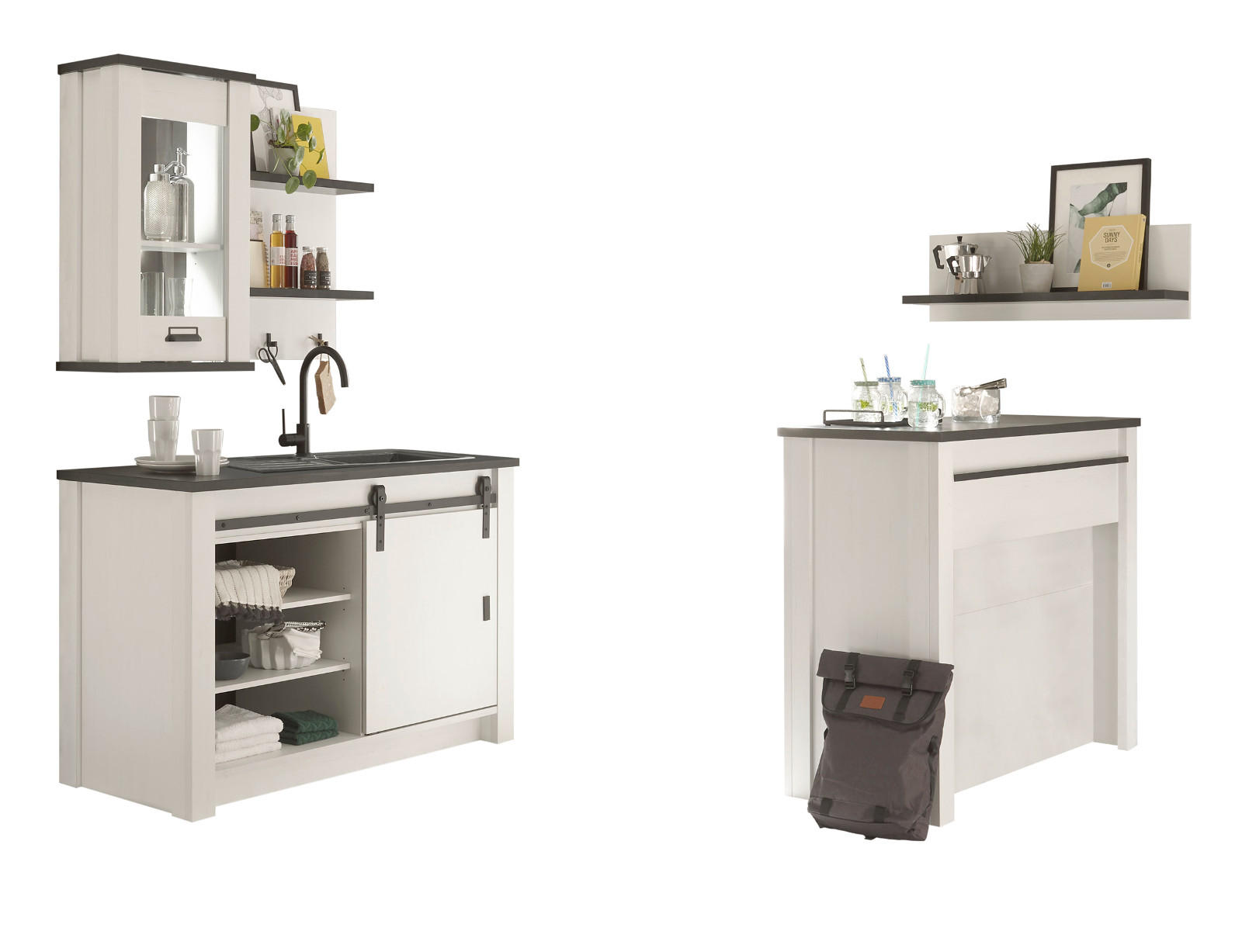 Furn.Design Küchen-Set Weiß, Anthrazit 133x106x64 cm