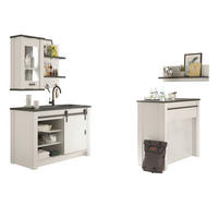 KÜCHEN-SET weiß Pinie, anthrazit Landhaus 5-teilig, Küchenschrank Set mit Theke - Anthrazit/Schwarz, Holzwerkstoff/Metall (133/106/64cm) - Furn.Design