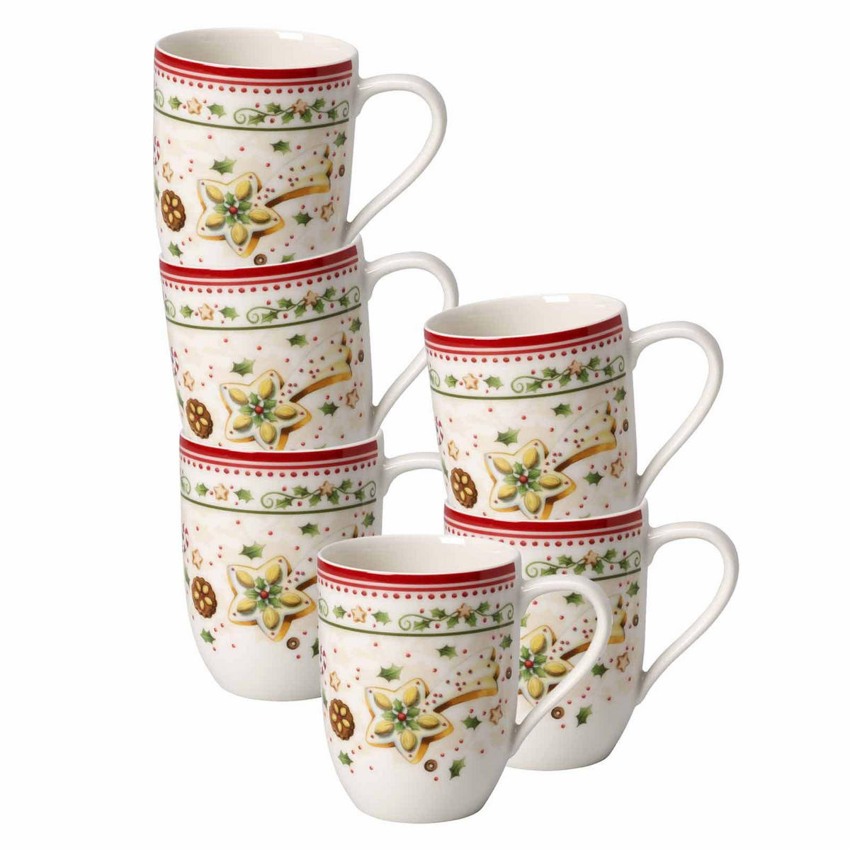 BECHER MIT HENKEL STERNSCHNUPPE Winter Bakery Delight bunt 290 ml 6er Set - Multicolor, Keramik (0.29L) - Villeroy & Boch