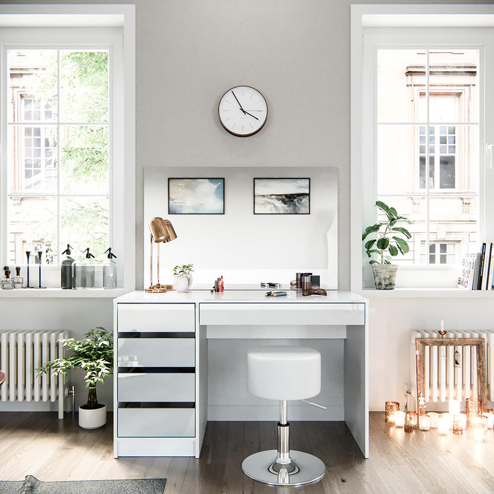 SCHMINKTISCH-SET Sherry Weiß 120 cm mit Hocker - Weiß, Holzwerkstoff (120/75/55cm) - Vicco