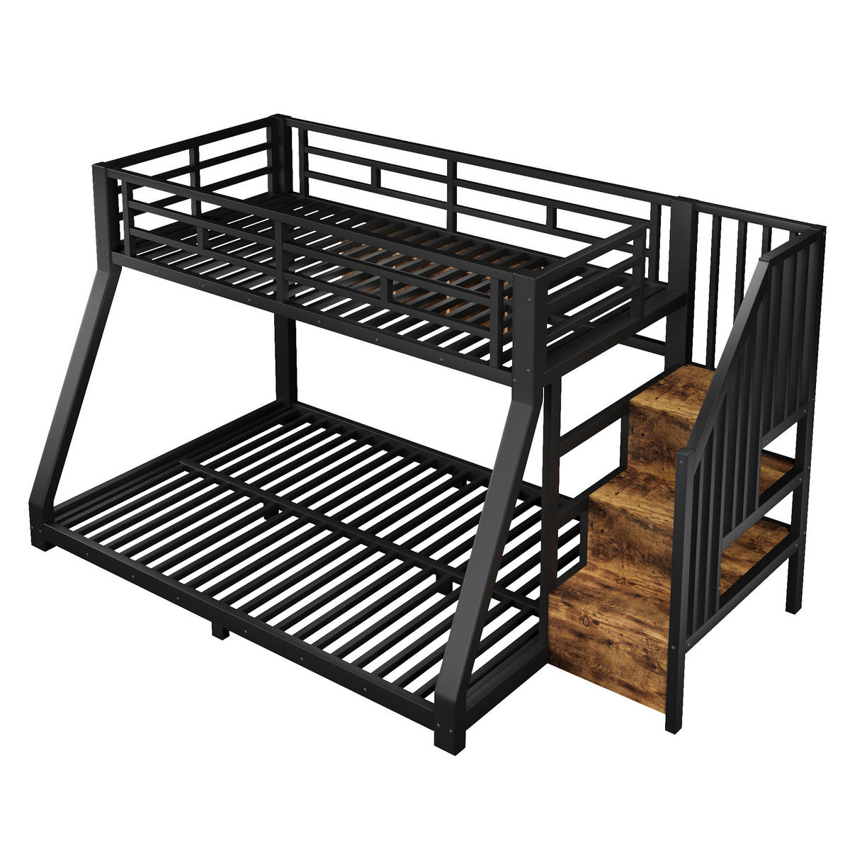 ETAGENBETT 90/200 cm & 140/200 cm in Schwarz mit LED und 3 Staufächern - Schwarz, Holzwerkstoff/Metall (90/200cm) - WISHDOR