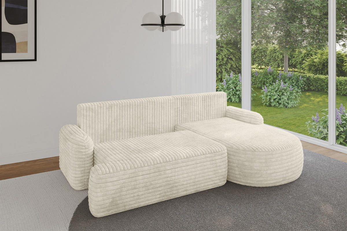 ECKSOFA mit Schlaffunktion und Bettkasten LIRA-L - 264x172x89 Creme - Ecru, Holzwerkstoff/Textil (172/264cm) - ALTDECOR