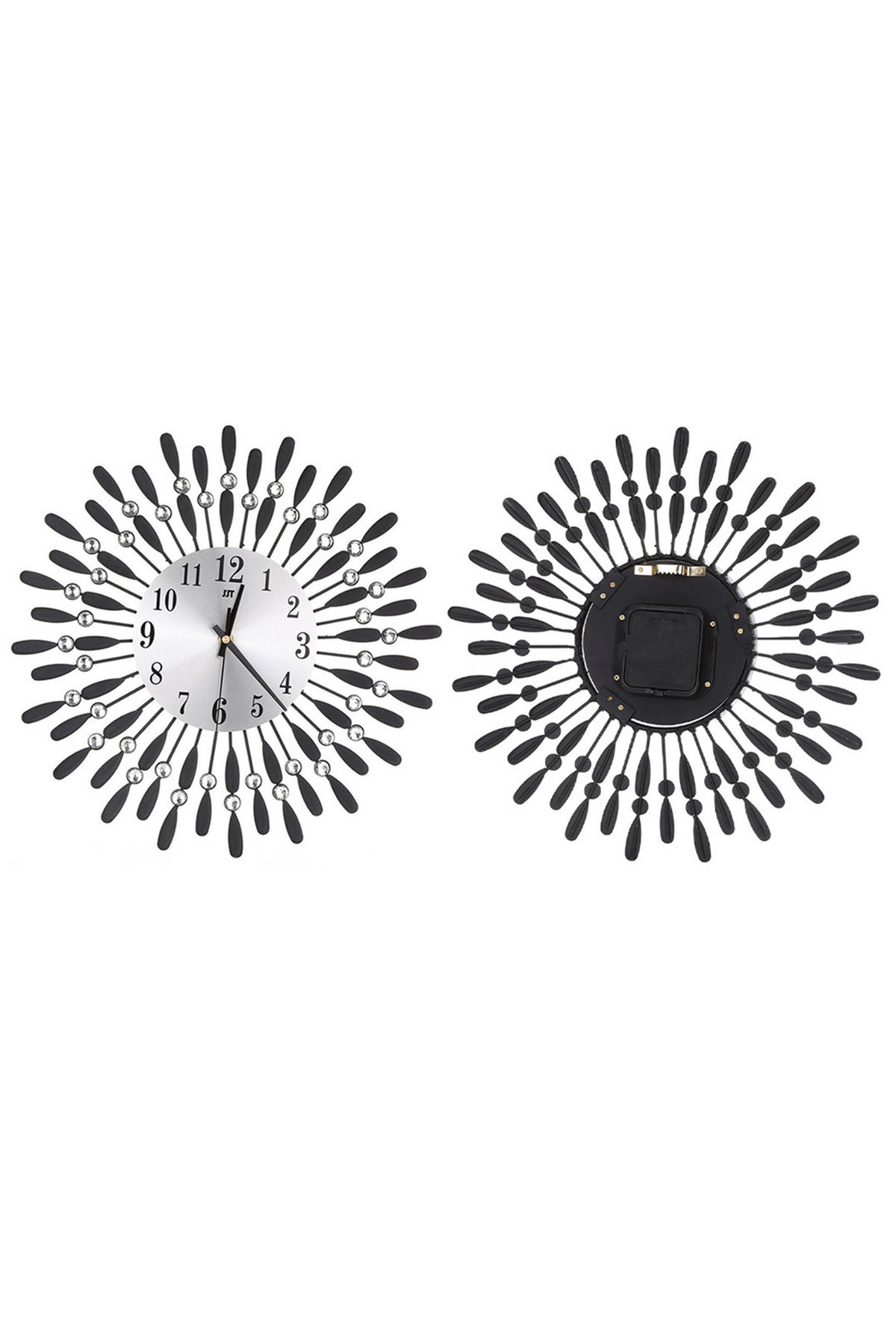 WANDUHR aus Aluminium Eisen in Schwarz Rund Europäische blumenförmig Gut lesbares Zifferblatt 37,5 x 37,5 cm - Schwarz, Metall (37.5/1/37.5cm) - Livingandhome