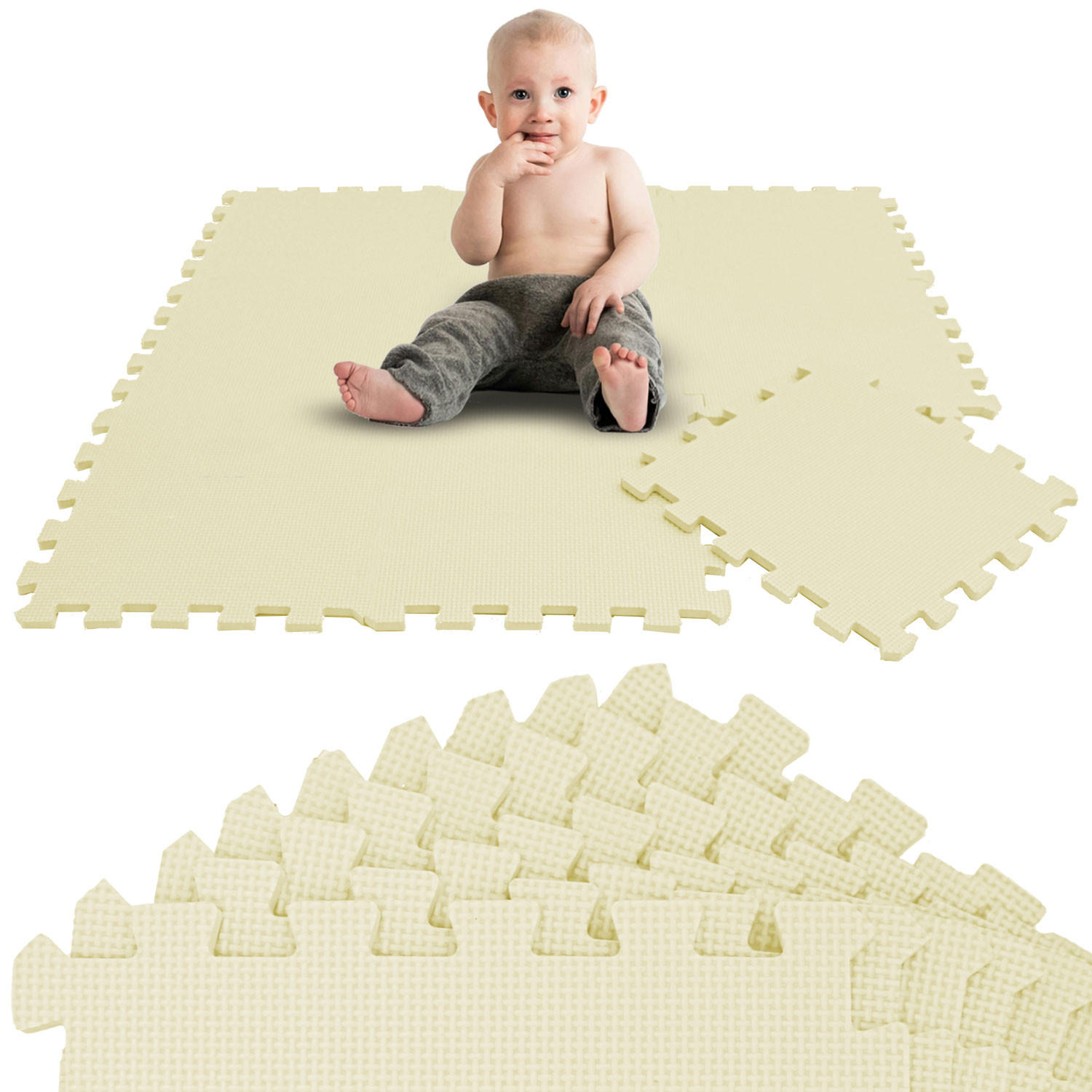 SPIELMATTE ab Null - 90 cm Baby Puzzlematte Beige - Beige, Kunststoff (30/30cm) - Littletom