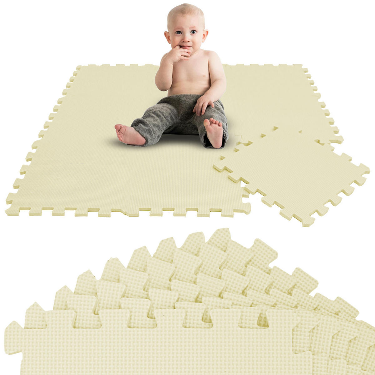 SPIELMATTE ab Null - 90 cm Baby Puzzlematte Beige - Beige, Kunststoff (30/30cm) - Littletom