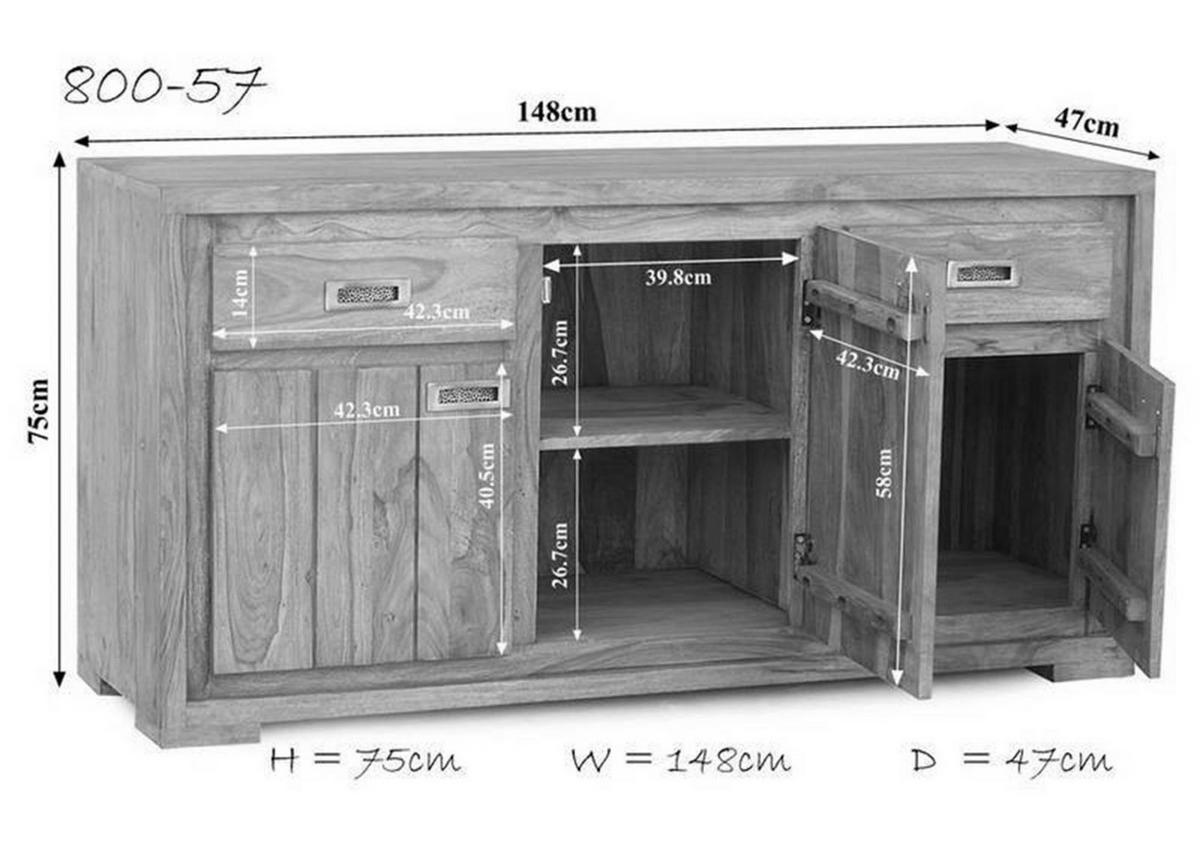 SIDEBOARD Sheesham 148x47x75 braun geölt NATURE BROWN #857 - Braun, Holz (148/75/47cm) - Massivmoebel24
