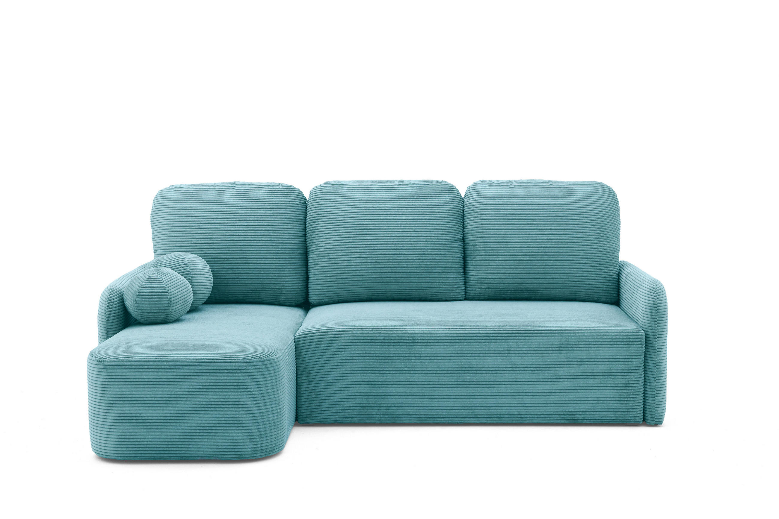 ECKSOFA CASPER L Links mit Schlaffunktion 132x198 Cord Blau - Blau/Schwarz, Holz/Kunststoff (217/145cm) - Muffo