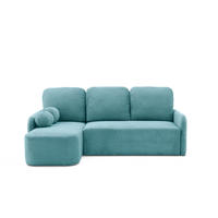ECKSOFA CASPER L Links mit Schlaffunktion 132x198 Cord Blau - Blau/Schwarz, Holz/Kunststoff (217/145cm) - Muffo