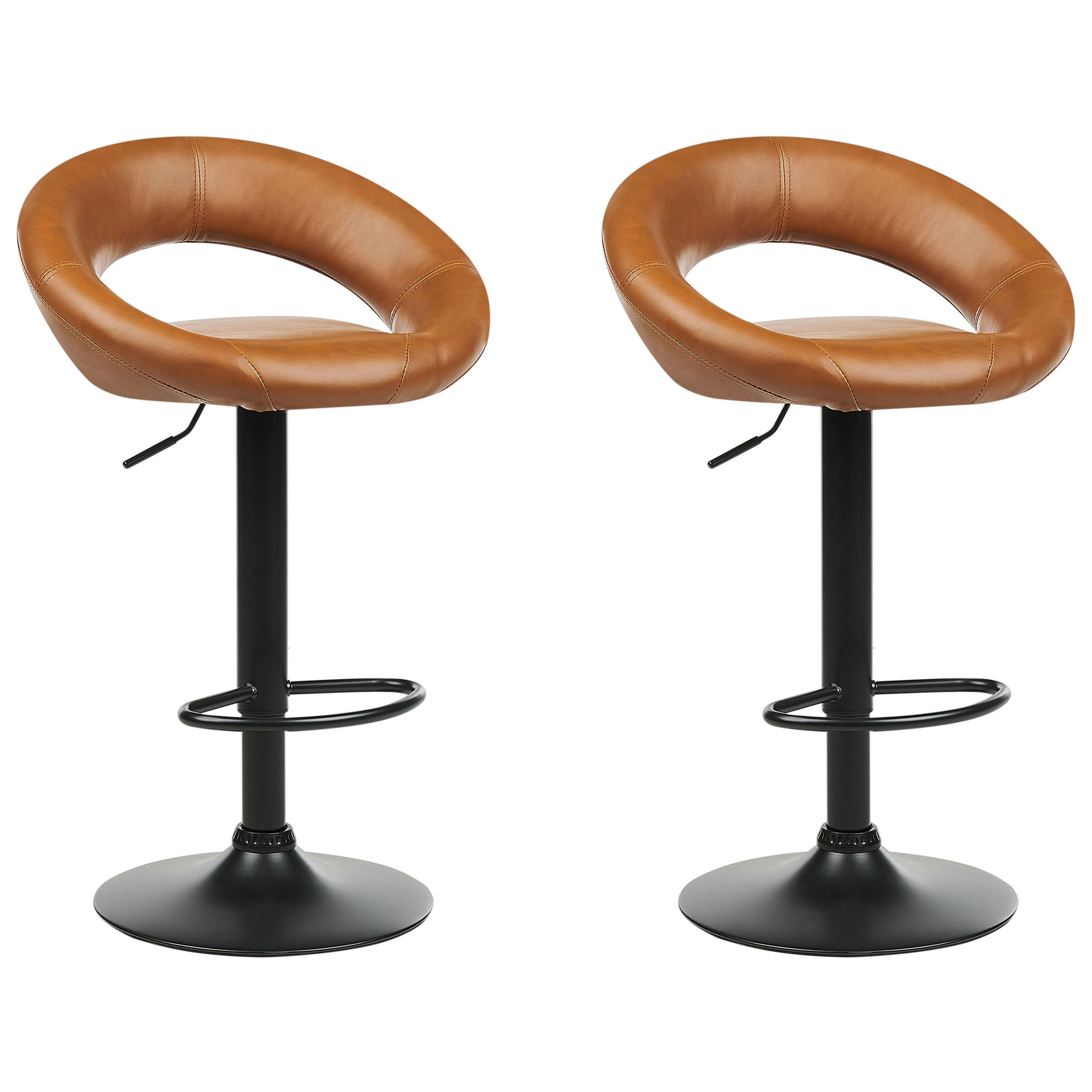 BARHOCKER 2er-Set Kunstleder goldbraun/schwarz höhenverstellbar Peoria - Schwarz/Braun, Kunststoff (53/48cm) - Beliani