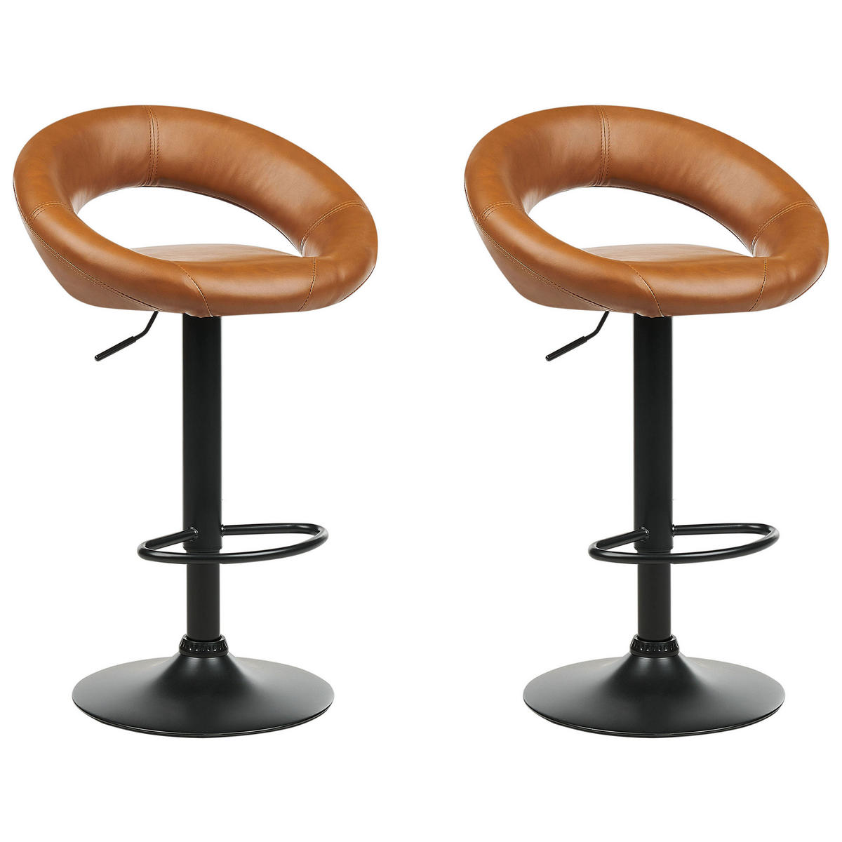 BARHOCKER 2er-Set Kunstleder goldbraun/schwarz höhenverstellbar Peoria - Schwarz/Braun, Kunststoff (53/48cm) - Beliani