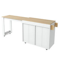KÜCHENINSEL in Weiß und Naturfarben mit Rollen und ausziehbarer Tischplatte für Esszimmer, B132,5-217/T50/H93 cm - Weiß, Holzwerkstoff/Metall (217/93/50cm) - STILVORA
