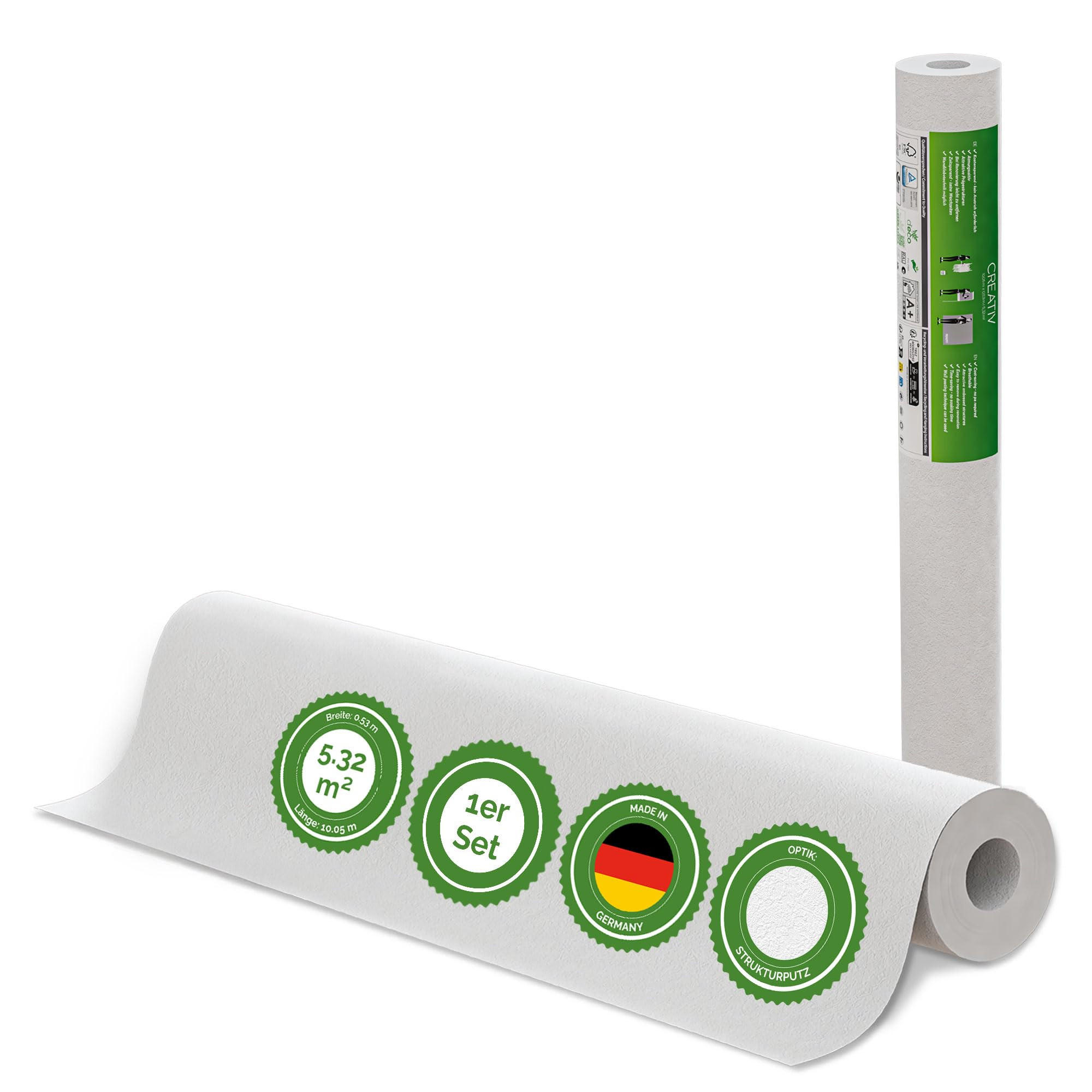 VLIESTAPETE Creative Strukturputz 10,05 m x 0,53 m - Weiß, Papier (53/10cm)