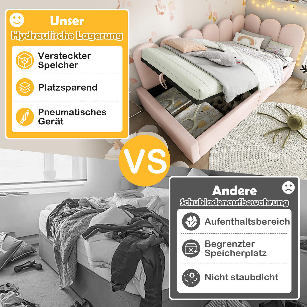 POLSTERBETT aus Samt 90x200 cm in Beige mit hydraulischem Stauraum - Beige, Textil (90/200cm) - Modfu