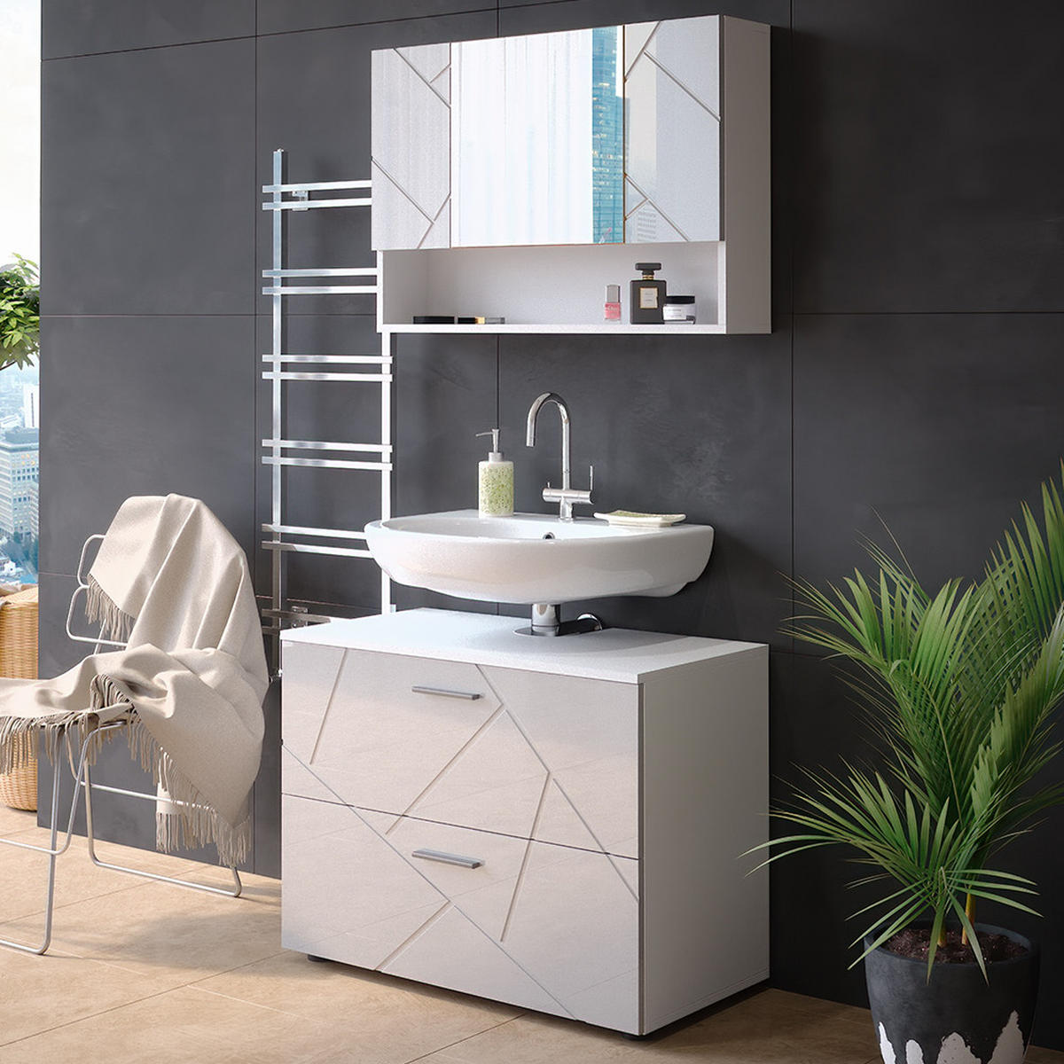 SADA NÁBYTKU DO KOUPELNY Irma Bílá vysoký lesk - bílá/vysoce lesklá bílá, kompozitní dřevo (80/58.6/41cm) - Vicco