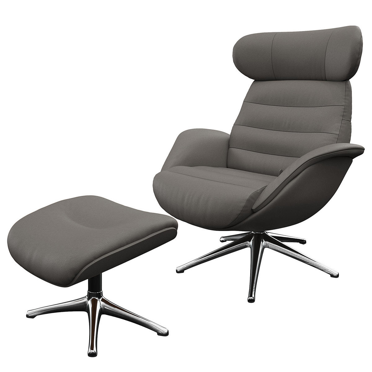 POLSTERHOCKER - Chromfarben/Grau, Leder/Metall (44/39/49cm) - home24