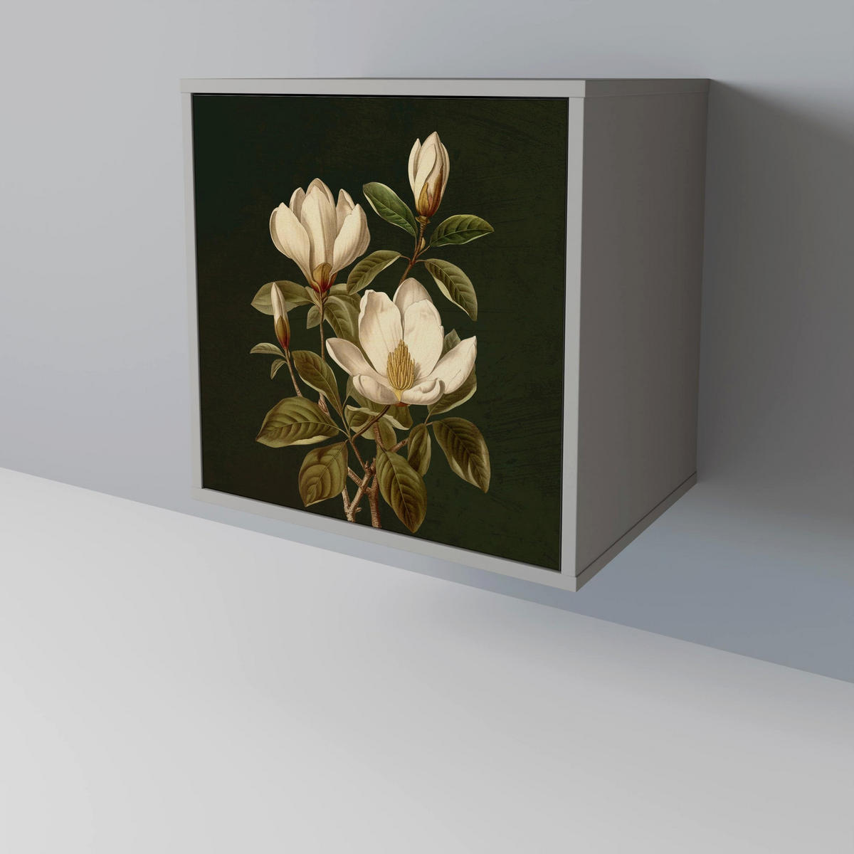 SIDEBOARD FLORAL NOIR, Grau, 57,5x42x67,5 cm, Schwarze Metall-Rahmenfüße - Multicolor/Schwarz, Holzwerkstoff/Metall (57.5/67.5/42cm) - SpaceRebels