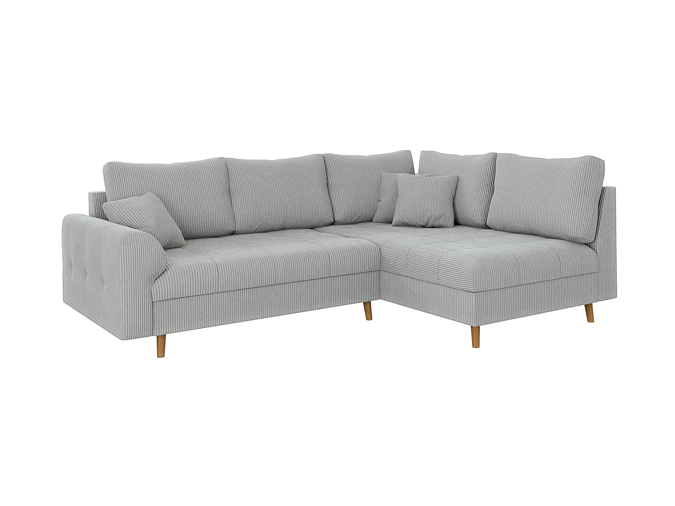 ECKSOFA Alma Hellgrau Cord - Ottomane rechts - Hellgrau/Braun, Holz/Textil (231/161cm) - S-Style Möbel