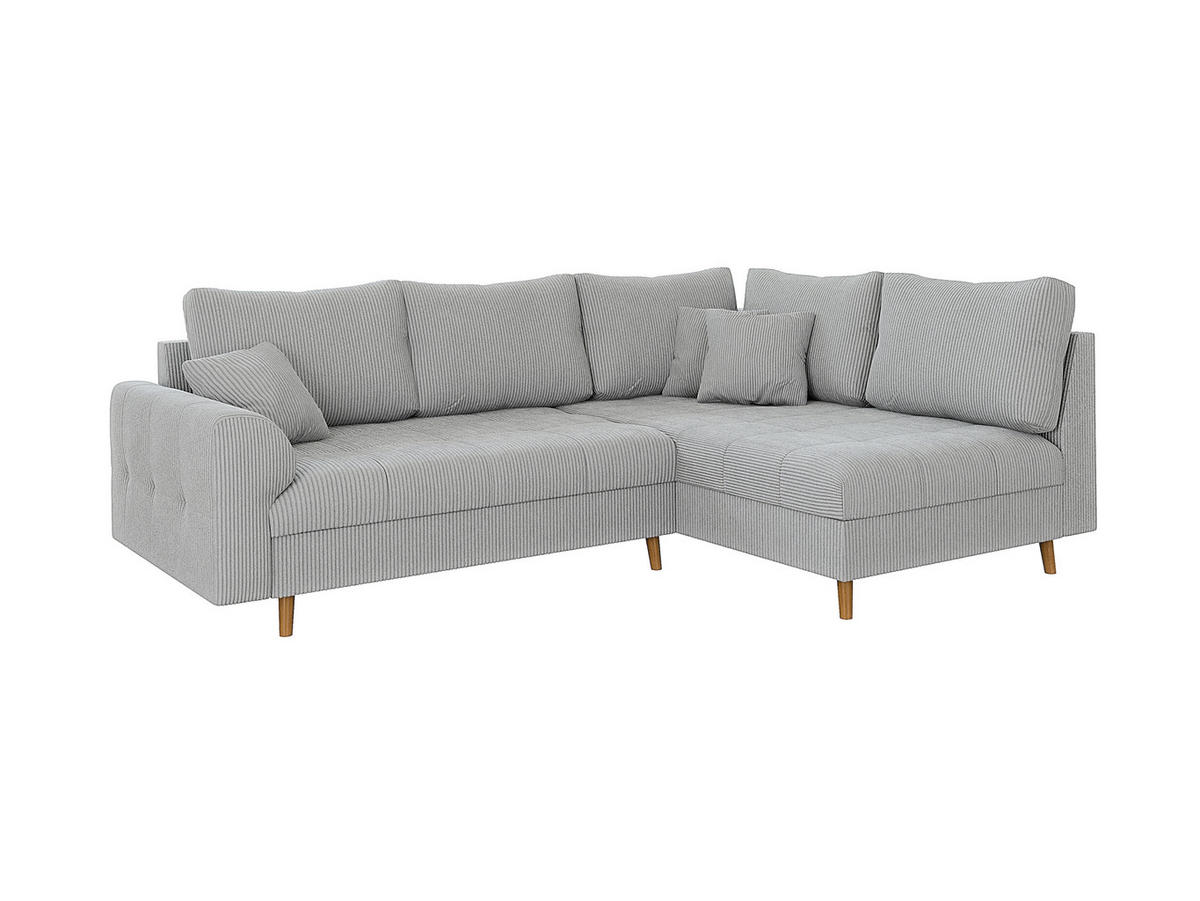 ECKSOFA Alma Hellgrau Cord - Ottomane rechts - Hellgrau/Braun, Holz/Textil (231/161cm) - S-Style Möbel