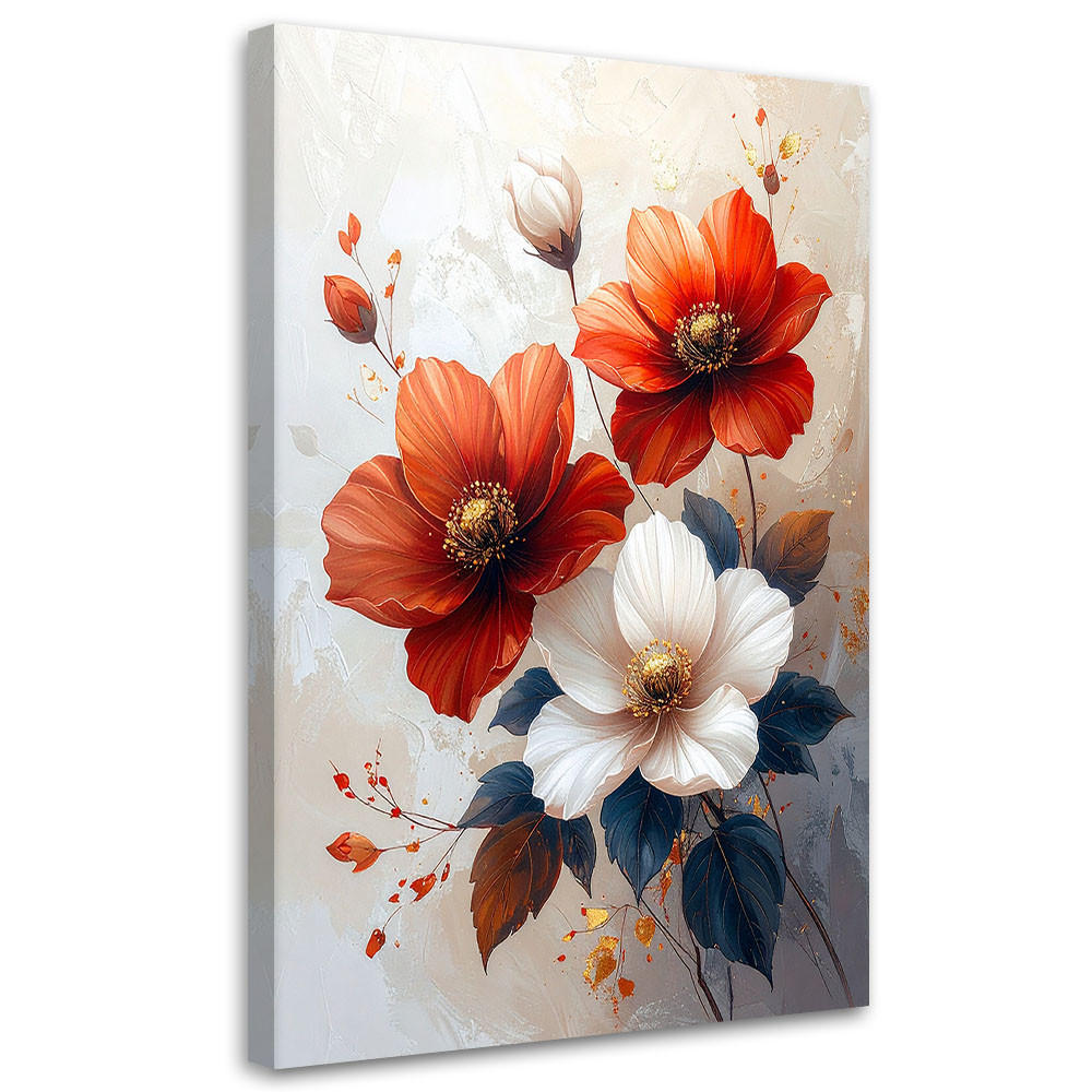 WANDBILD, Rote und weiße Blumen mit zarten Farbflecken - Rot, Textil (40/60cm) - Feeby