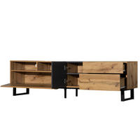TV Lowboard 180 cm, Industriestil, 2 Türen, 2 Schubladen - Schwarz, Holz (180/50/38cm)