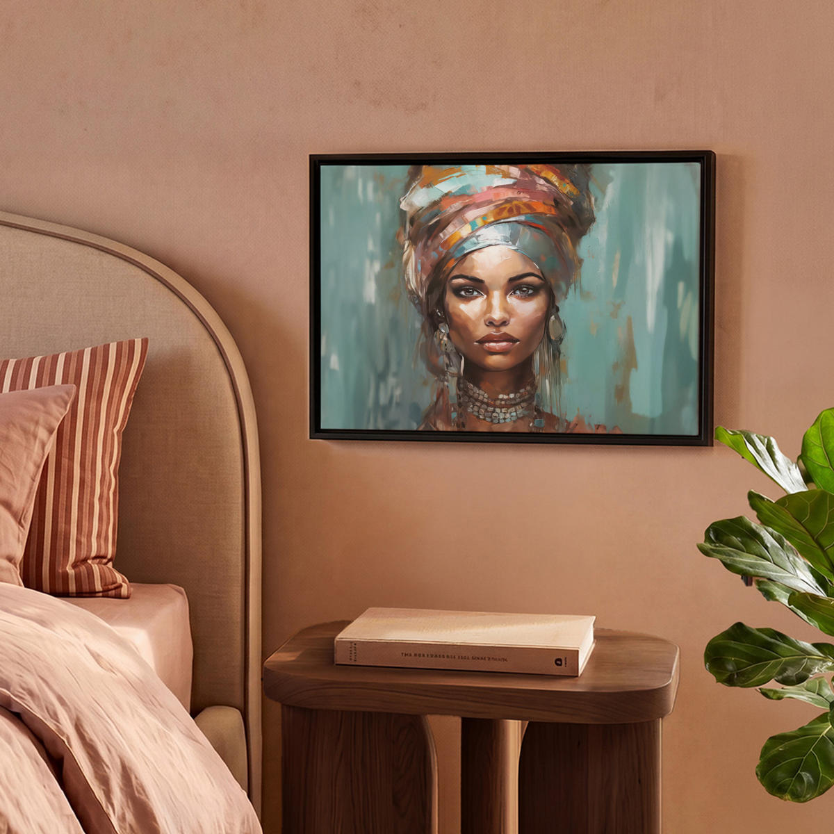 LEINWAND Bilder mit Rahmen - Frau - Kunst - Schmuck - Porträt - 40x30 - Blaugrau, Textil (40/30cm) - MuchoWow