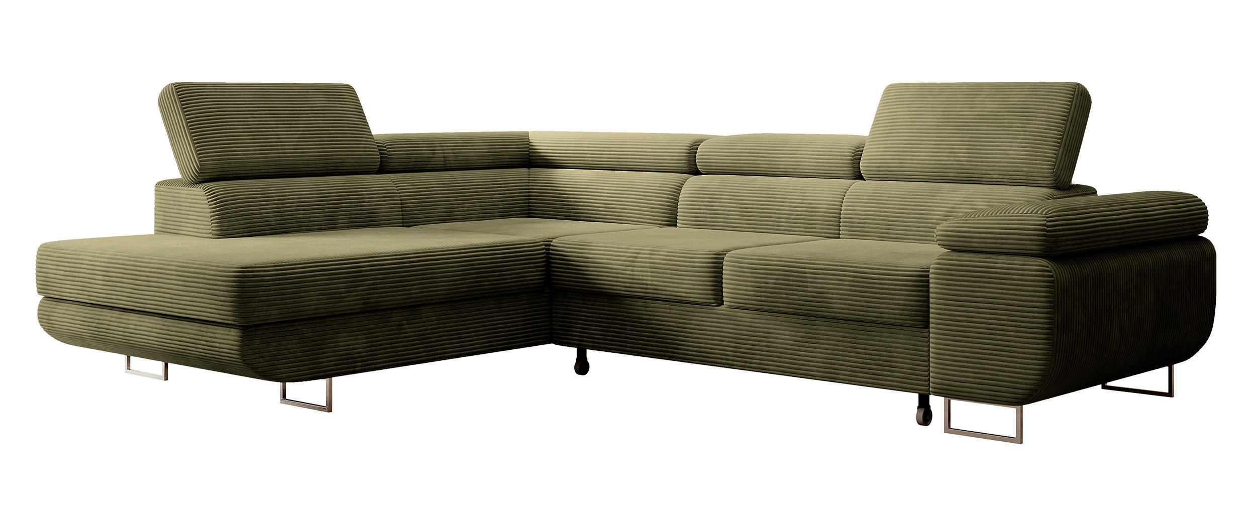 ECKSOFA Stevil Olivgrün Cordbezug - Silberfarben/Olivgrün, Textil/Metall (275/203cm) - Selsey