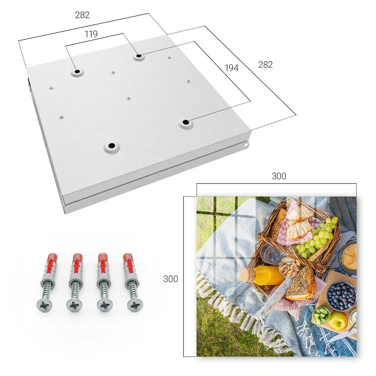 SCHLÜSSELBOX Weiß 30x30 cm – Türöffnung nach rechts - Ein idyllisches Picknick - Grün, Metall (30/30/5cm) - TULUP