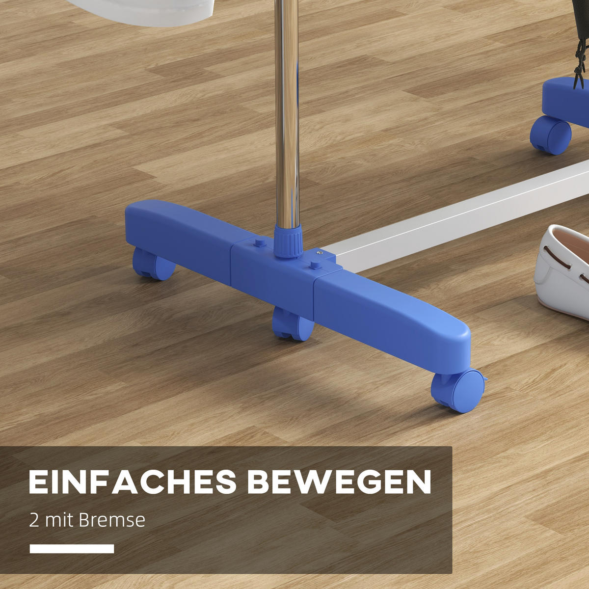 WÄSCHESTÄNDER DE-09792 4 Ebenen klappbar mit 6 Rollen Blau+Silber - Blau, Metall (142/152/55cm) - ComfortXL