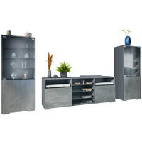 WOHNWAND Granada Beton Dunkel Optik - Dunkelgrau, Holzwerkstoff (286/122.5/35cm) - Vladon