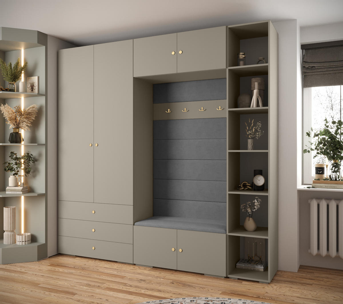 GARDEROBEN-SET 236,7/240/47 - Kaschmir/Goldfarben, Holz/Kunststoff (240/236.7/47cm) - Abiks Möbel