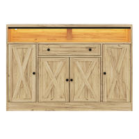 KÜCHENSCHRANK Sideboard Natur mit RGB-LED 4 Scheunentüren & Türablagen - Naturfarben, Holzwerkstoff (140/95/35cm) - Urban Meuble