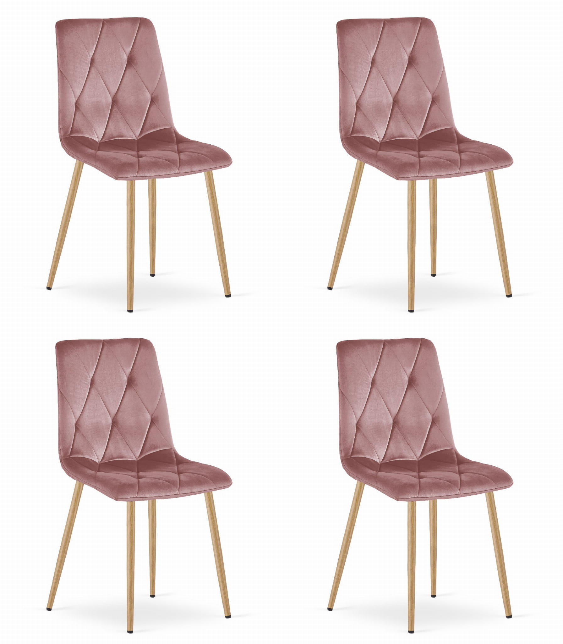 ESSZIMMERSTUHL 4-er Set TYRA rosa Sitz, Beine in Holzfarbe - Pink/Eichefarben, Textil (44.5/87/54.5cm) - Valora