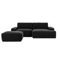 ECKSOFA inkl. Hocker Lennon aus Schwarz Strukturstoff mit Schlaffunktion und Bettkasten - Schwarz, Holz/Kunststoff (264/137cm) - S-Style