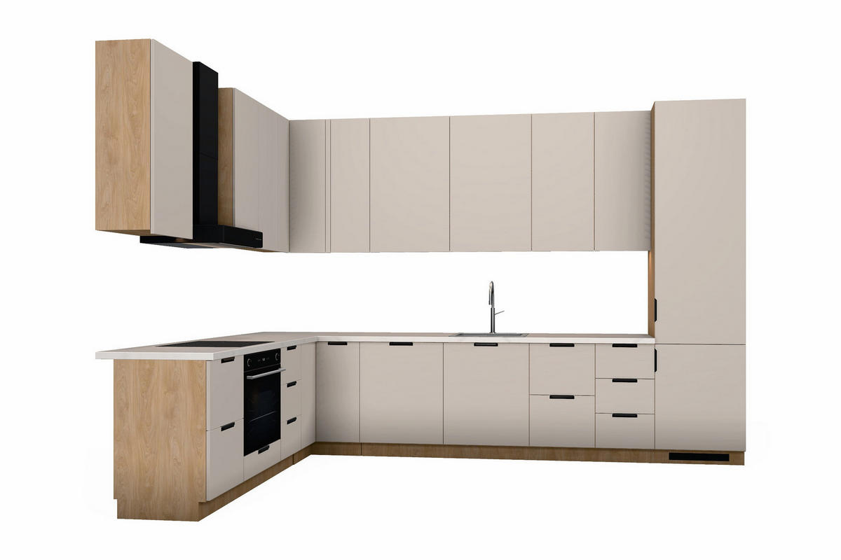 L-KÜCHE Sorento Beige & Sonoma Eiche – 359 × 239 cm – KÜ-SORENTOS-001 - Beige, Holzwerkstoff (359/247/239cm) - ROYAL24_MARKT