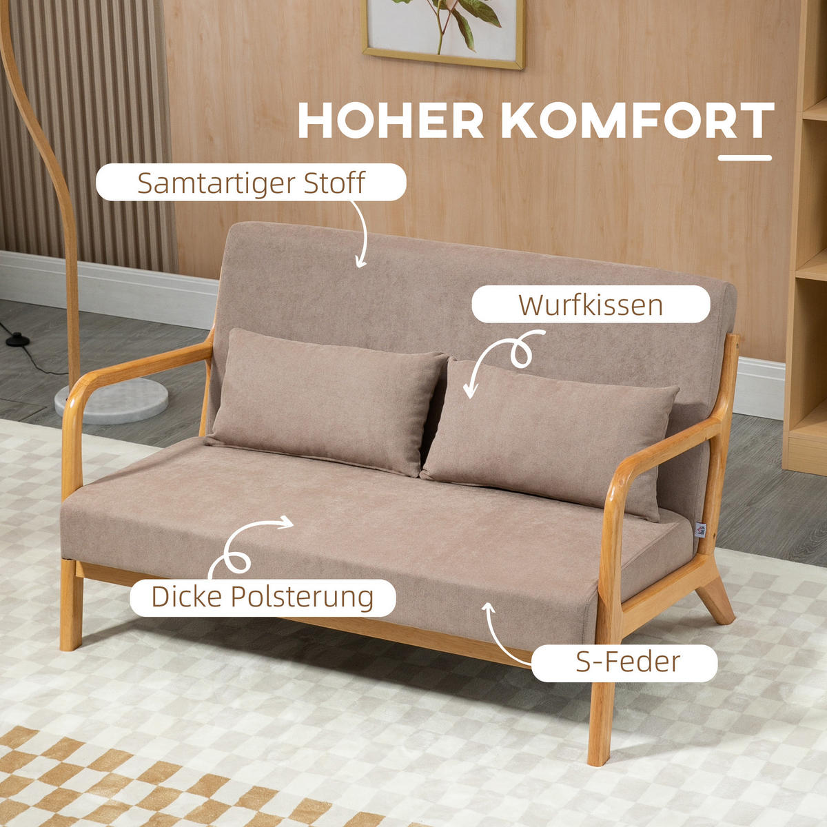 SOFA 2-Sitzer, Samt, Hellgrau - Hellgrau, Textil (80/72/122cm) - HOMCOM