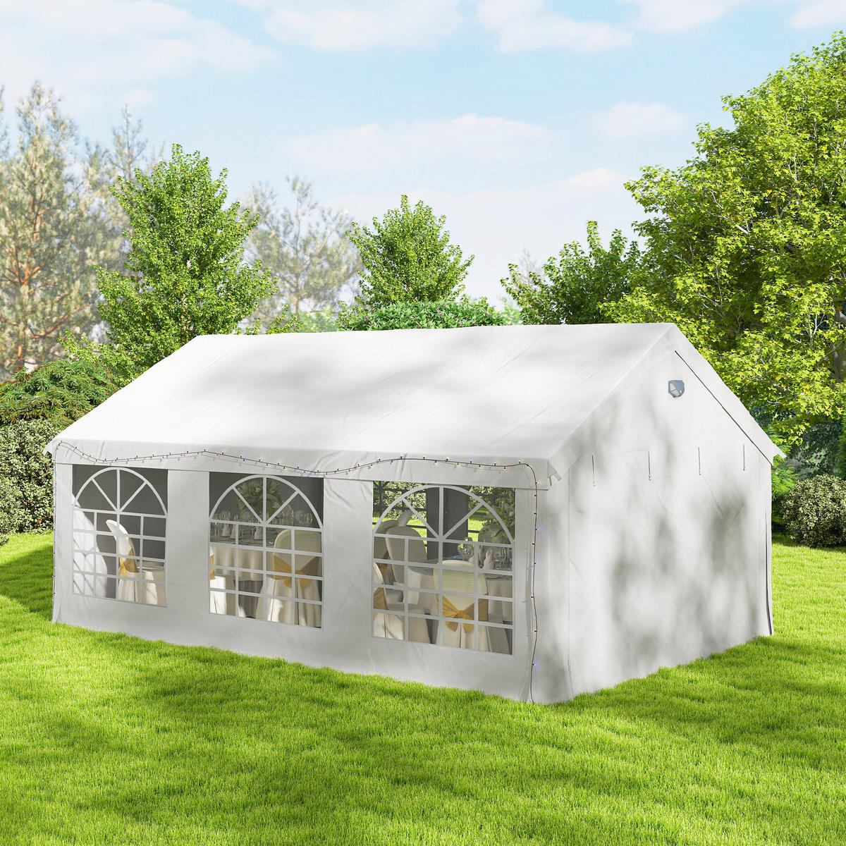 PAVILION DE-12728 400/600 cm UPF30+ mit LED-Lichterkette Weiß - Weiß, Metall (394/302/598cm) - ComfortXL