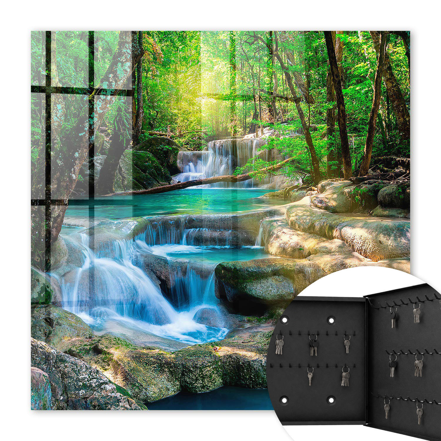 SCHLÜSSELBOX Schwarz 30x30 cm- Türöffnung nach rechts - Paradiesische Oase - Grün, Metall (30/30/5cm) - TULUP