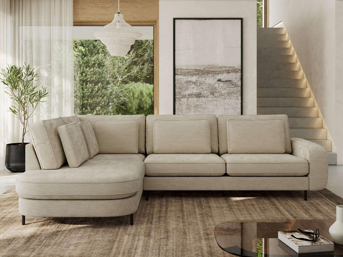 ROHOVÁ SEDAČKA CALENO L - Béžová Hrubě tkaná žinylka - Pravá Strana - černá/béžová, kov/textil (317/225cm) - MKS