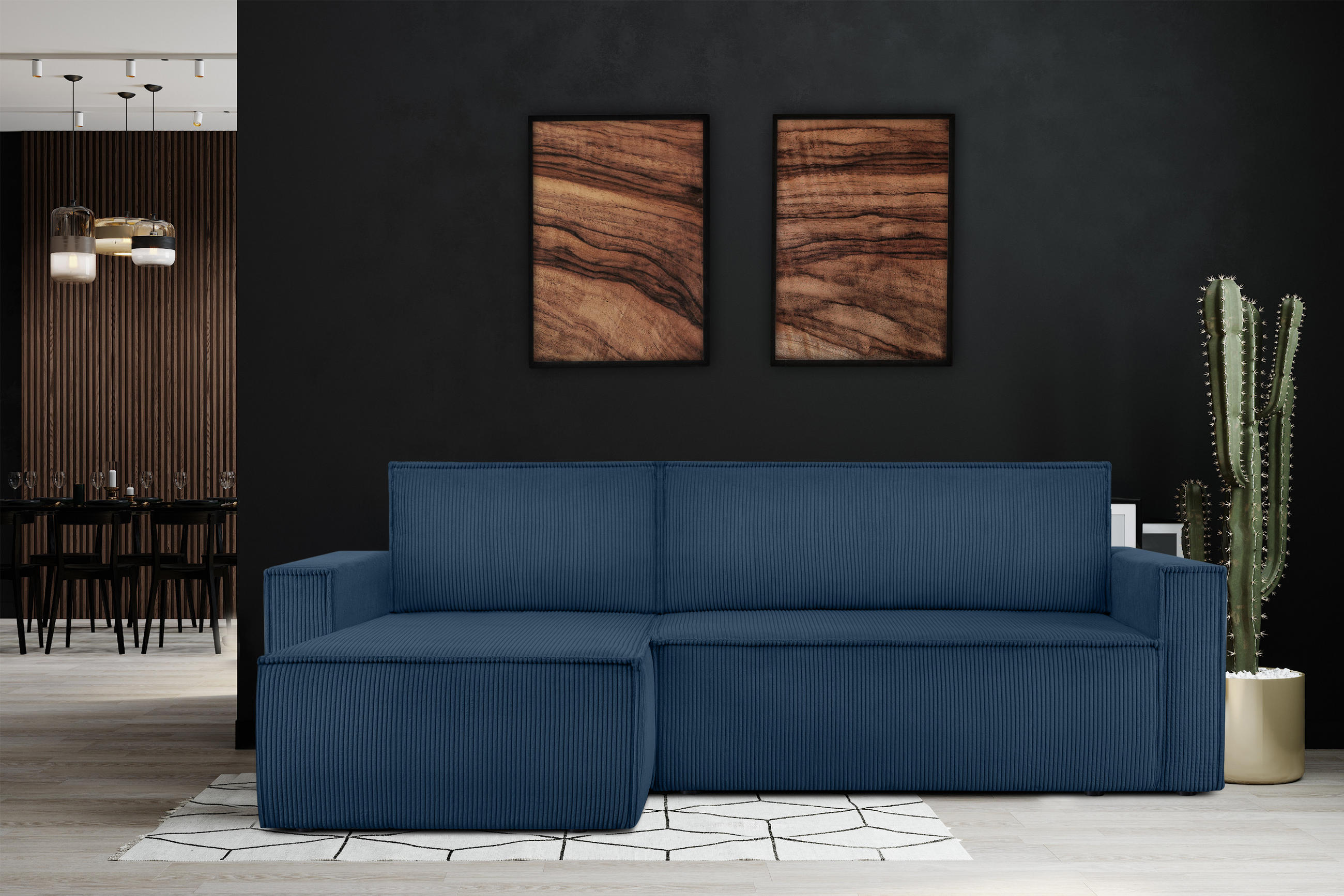 Thumbnail - Konsimo® Ecksofa-Links/Rechts, Dunkelblau, Blau, Textil, L-Form,L-Form, 246x148 cm, FSC 100%, Hergestellt in Europa, Woh...