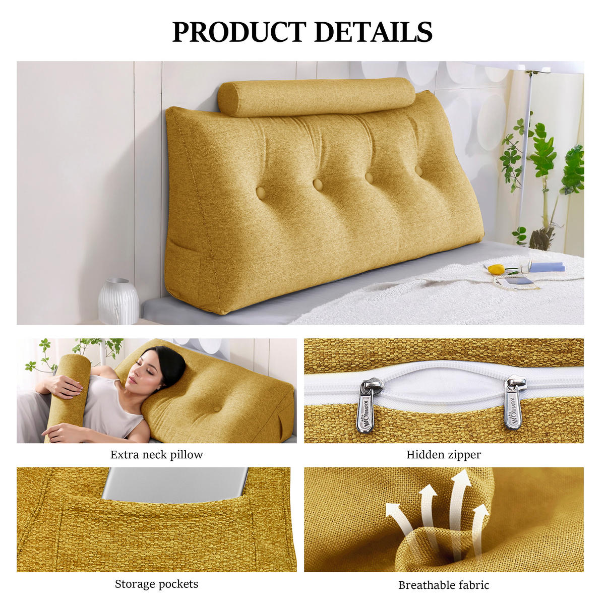 KEILKISSEN mit einem runden Kissen 2er-Set Leinen gelb 140cm - Gelb, Textil (20/140cm) - Vercart