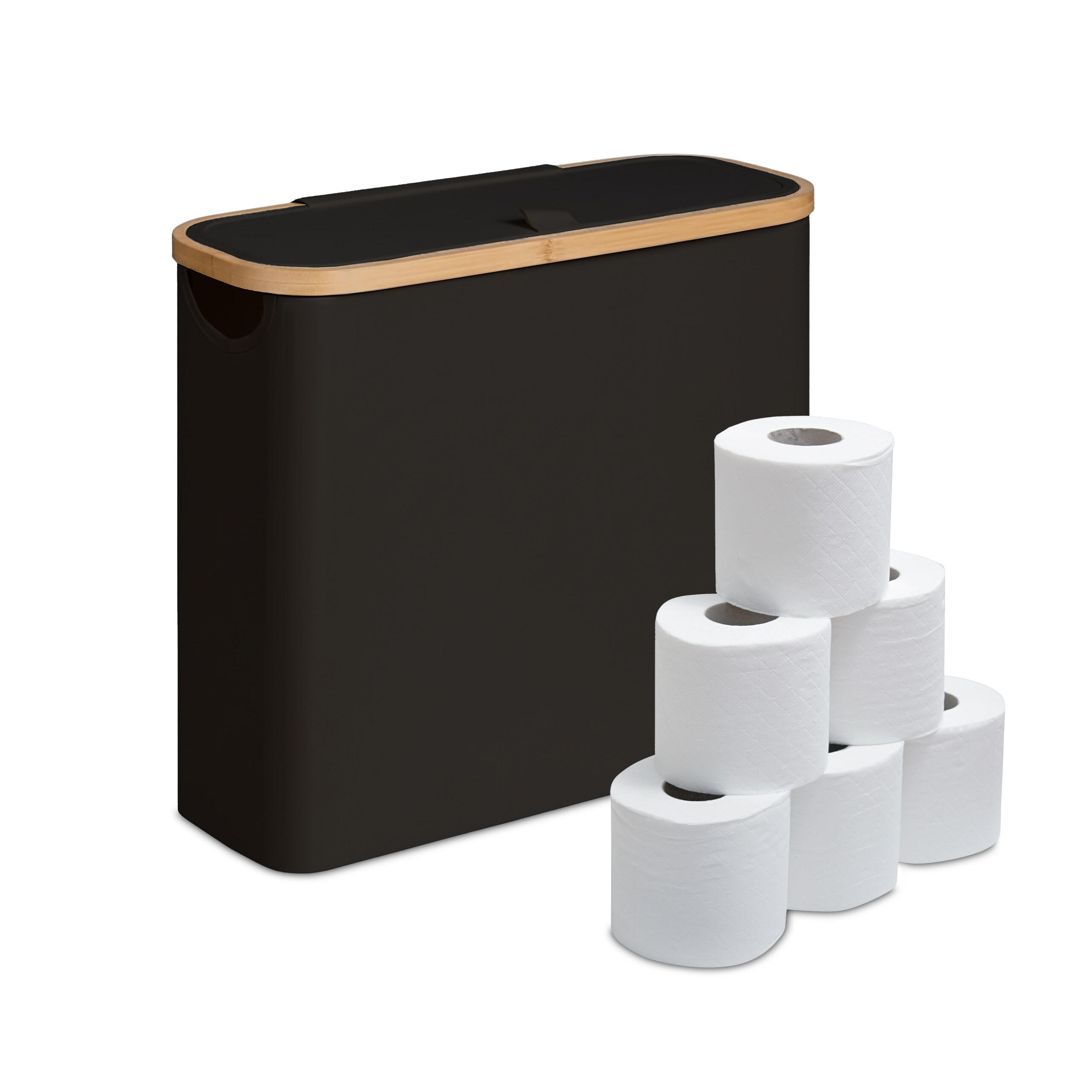 TOILETTENPAPIER-AUFBEWAHRUNG - Schwarz, Holz/Textil (43/38/17cm) - Relaxdays