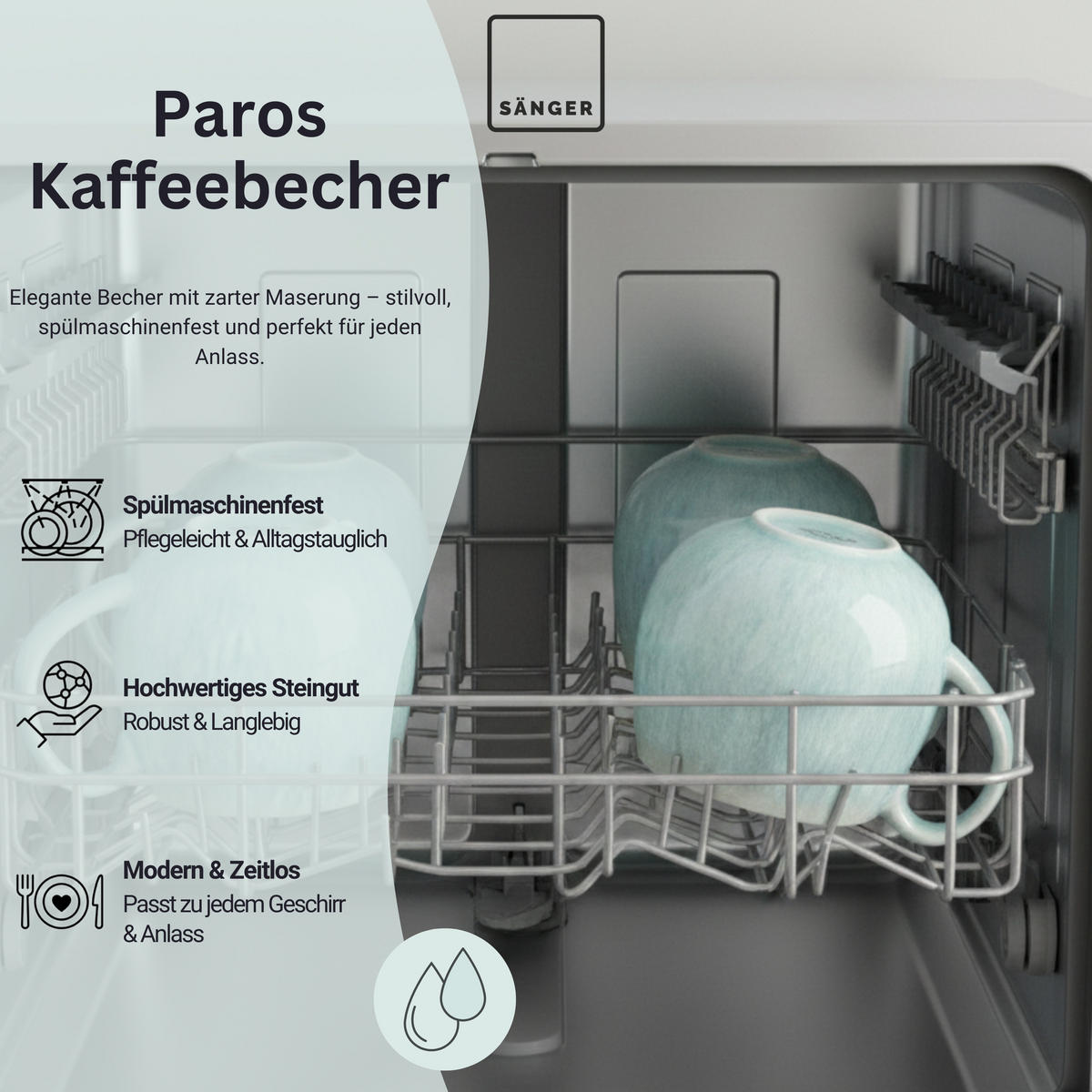 KAFFEEBECHER Set Paros 4 teilig - Türkis, Stein (0.3L) - Sänger