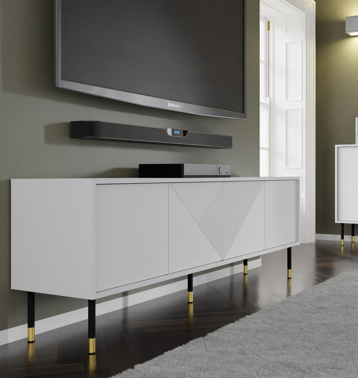 TV LOWBOARD Weiß, Weiß, Gold 180/61/40 - Weiß, Holzwerkstoff (180/61/40cm) - RAUMHIRSCH FURNITURE