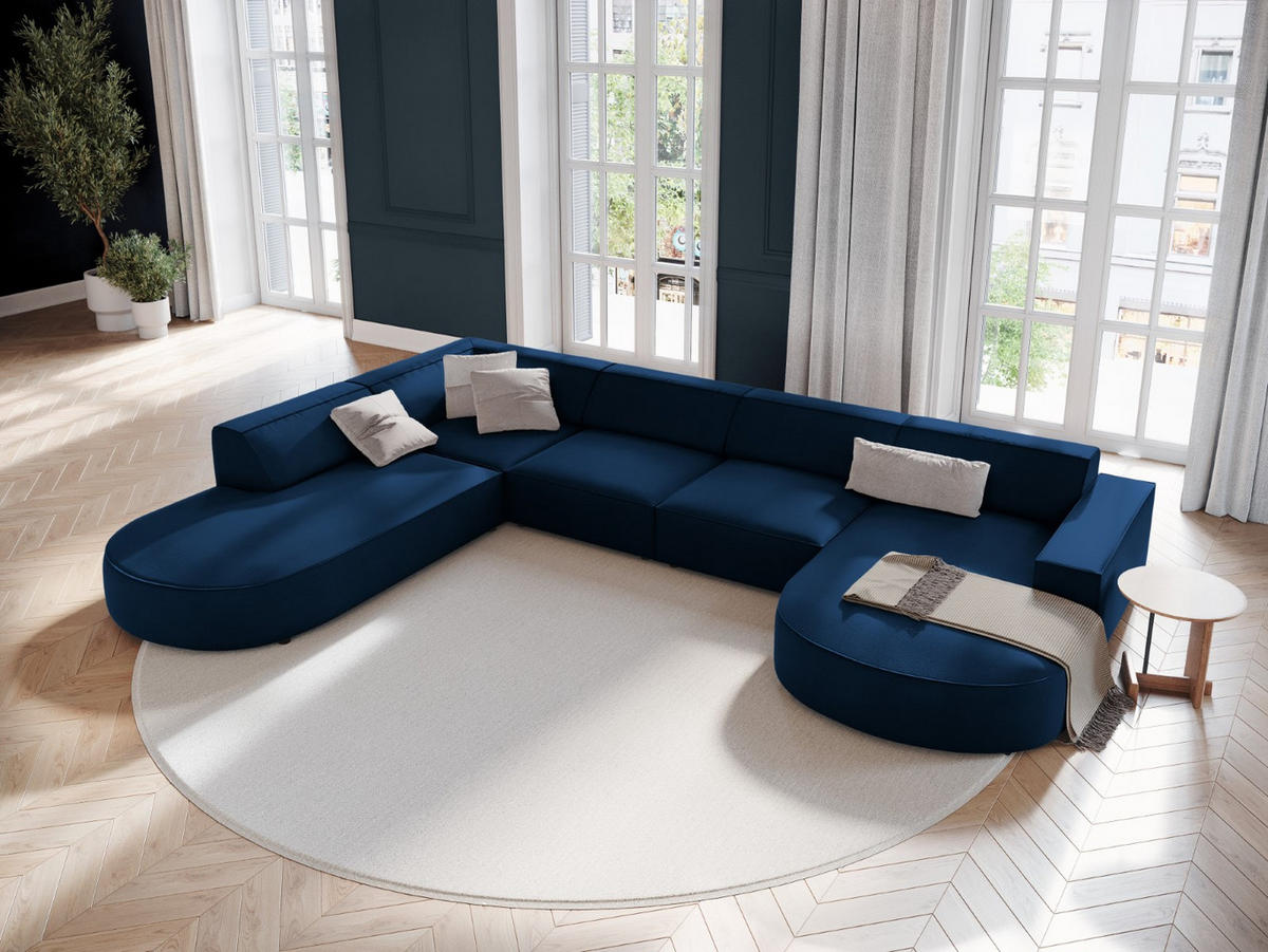 PANORAMASOFA links Jodie aus Samt königsblau 7 Sitzplätze - Blau, Textil (262/70/364cm) - Micadoni