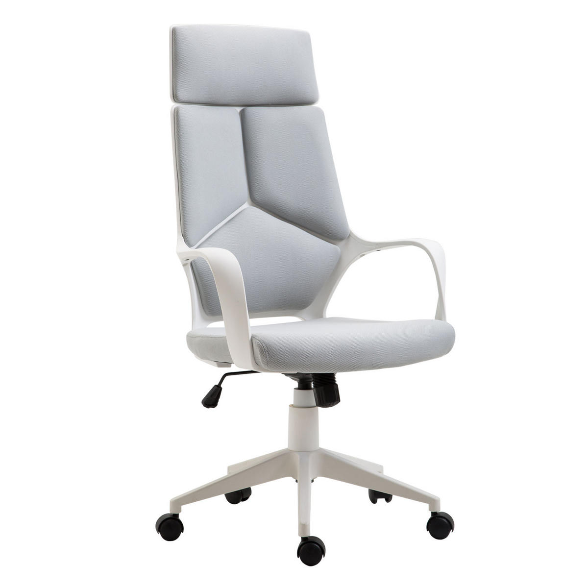 BÜROSTUHL Ergonomischer Schreibtischstuhl mit Armlehne, Wippfunktion Grau - Weiß/Grau, Kunststoff/Textil (63/127/63cm) - HOMCOM